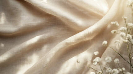 Wall Mural - Soft beige fabric with delicate flowers, creating romantic atmosphere