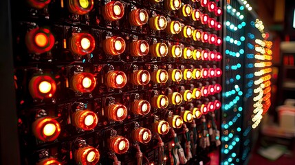 Wall Mural - vibrant glowing bulbs: a colorful technological tapestry