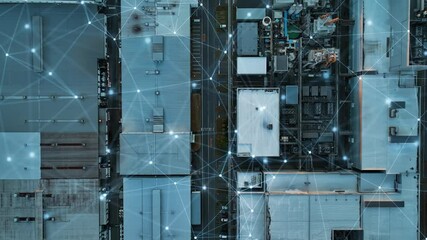 Aufkleber - factory, industry, network, iot, dx, overhead view, drone, aerial view, plant, iiot, management, industrial, cityscape, city, system, machine, fa, factory automation, smart, building, connection, line