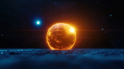 Wall Mural - Fiery planet rising over nebula, space exploration
