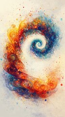 Sticker - Vibrant Abstract Swirling Patterns in Multicolored Spectrum with Dynamic Energy and Cosmic Theme Showcasing Spirals and Dots on Textured Canvas