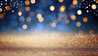 Poster - golden glitter surface with blue bokeh lights background for luxury, festive, or abstract design use

