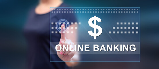 Wall Mural - Woman touching an online banking concept