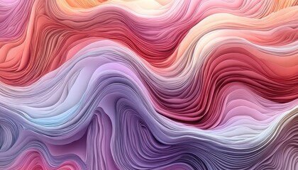 Wall Mural - Abstract wavy textured background with layered colors including shades of pink, orange, and purple. Soft, pastel tones create a serene atmosphere