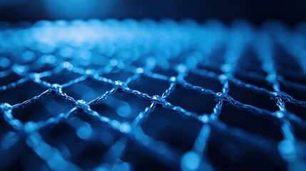Blue net texture, close-up, dark background, bokeh