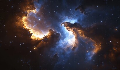 Vibrant Cosmic Nebula with Young Stars and Interstellar Clouds in Deep Space