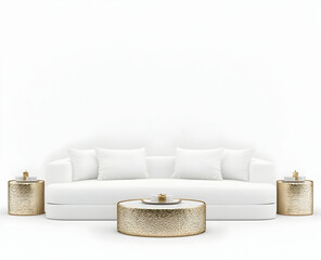 Wall Mural - White sofa and coffee table against an empty wall, mock-up interior design of a modern living room 