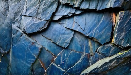 Poster - deep blue slate texture with natural geometric pattern for modern background, abstract stone wall design, raw material aesthetics

