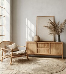 Aufkleber - Cozy Living Room Mockup with Scandinavian Design and Natural Light in Simple Modern Space