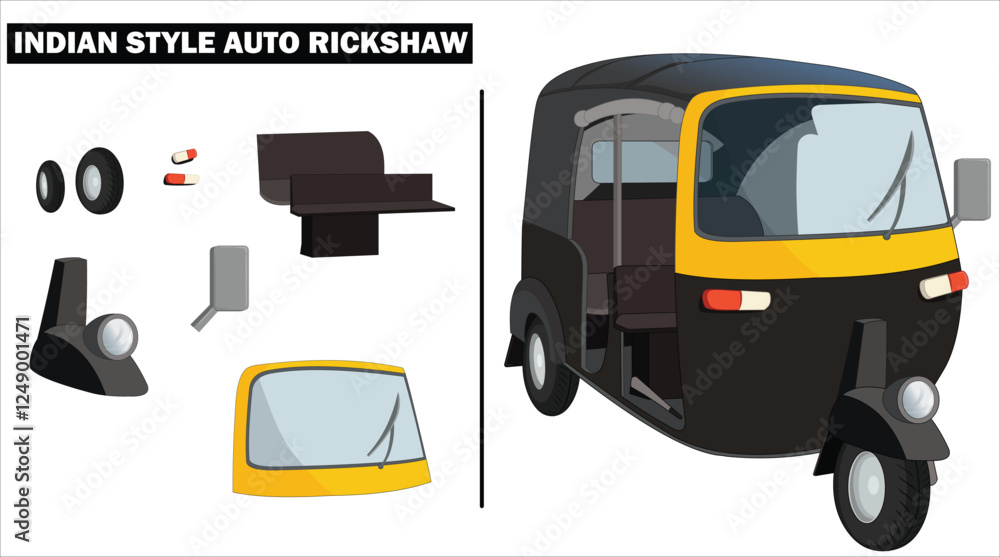 Indian Auto Rikshaw Vector Illustration, tuk tuk drawing, CNG auto ...