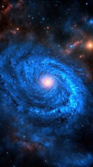 Wall Mural - Blue spiral galaxy swirling in space, cosmic background, science
