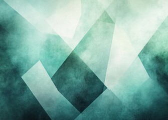 Poster - serene abstract background geometric shapes overlapping aqua mint watercolor pattern