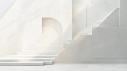 Poster - Minimalistic White Geometric Composition with Soft Light and Copy Space