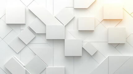 Leinwandbilder - Modern Minimalist White 3D Squares Background with Soft Lighting and Geometric Shapes