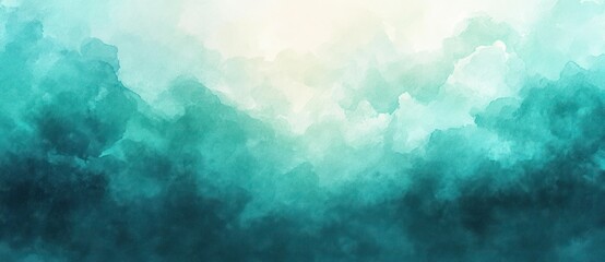 Aufkleber - Abstract Watercolor Painting Background in Teal and Mint Green with Soft Gradient and Luminous Glow