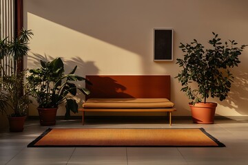 Wall Mural - Sunlit Interior Design with Warm Tones and Plants