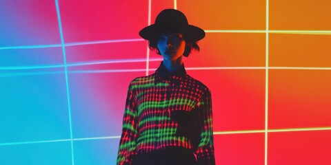 Wall Mural - a vibrant neon fashion portrait displayed against a lively background that engages the senses