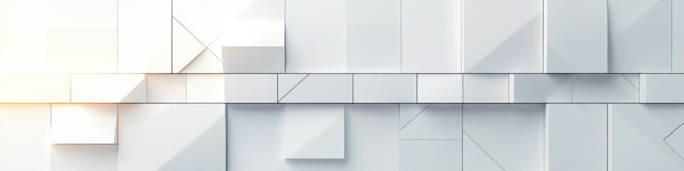 Poster - Geometric Abstract Design Minimalist Digital Art with White Shapes and Soft Lighting for Web Header