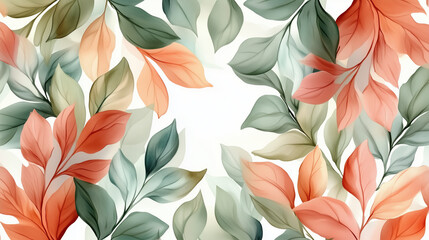 Wall Mural - Watercolor Floral Leaf Background Pattern