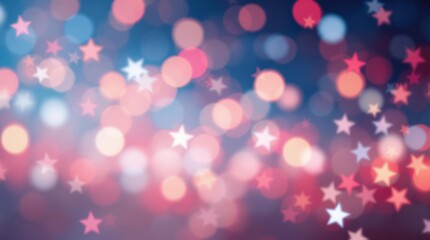 soft bokeh background with subtle red white and blue stars in abstract dreamy pattern for festive atmosphere