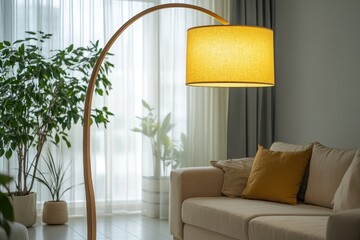 Wall Mural - Modern arc floor lamp illuminates living room (1)