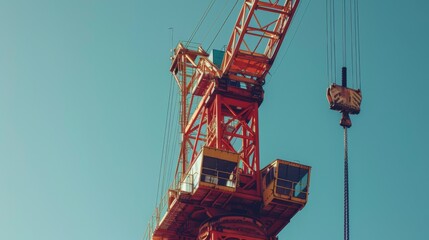 Aufkleber - A large crane stands tall against a bright blue sky, actively lifting construction materials at a busy urban site, reflecting the ongoing development and progress in the area.