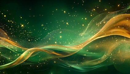 Wall Mural - Gold wave, green sparkle background, abstract art, design element