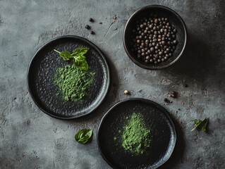 Wall Mural - Variety of freshly ground spices in bamboo bowls, ready for cooking or seasoning.