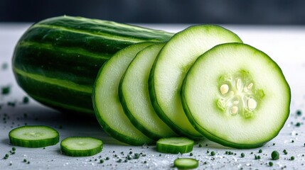 Wall Mural - Fresh Cucumber Slices On White Background