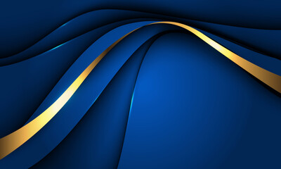 Wall Mural - Abstract blue gold line dynamic luxury curve smooth design modern premium elegant background vector