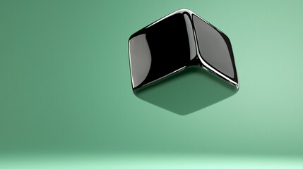 Sticker - Glossy black cube on mint green background.  Possible use Product photography