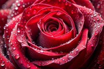 Wall Mural - red rose with dewdrops macro shot flower wallpaper concept