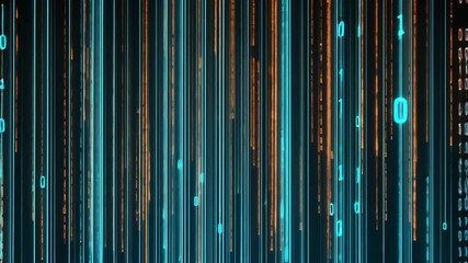 Abstract digital binary code in green against red-orange background, concept of technology, complexity, data
