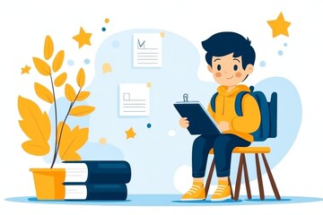 Aufkleber - A clean, flat design of a student taking an assessment on a digital screen