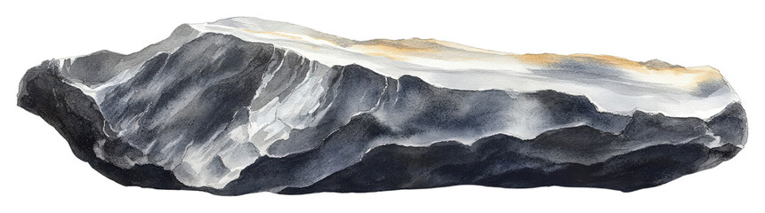 Canvas Print - Watercolor Artwork of Rough Obsidian Stone with Textured Surface and Natural Color Variations