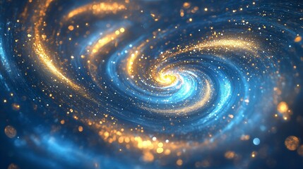 glowing spiral galaxy with swirling golden and blue cosmic dust in deep space filled with radiant st