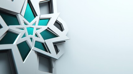 Poster - Abstract Teal and Silver Geometric Starburst Design Elegant Modern 3D Render Background