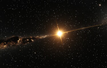 Wall Mural - Bright star shining over a dark nebula and many smaller stars