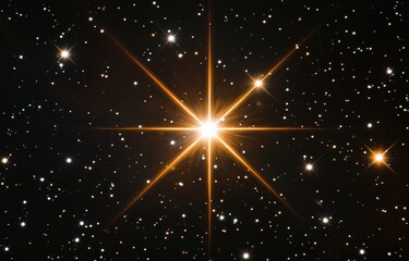 Wall Mural - Bright star shining with lens flare in the dark sky