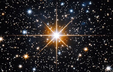 Wall Mural - Bright star shining with lens flare in the universe