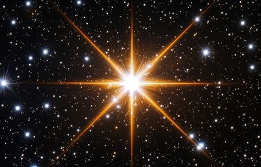 Wall Mural - Bright star shining with lens flare on a black background