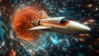 © bersch28 - Exploration of space and time through a colorful wormhole with a sleek spaceship traveling at high speed