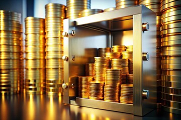 Poster - Secure Golden Coins in Safe Deposit Box - Banking & Investment Concept