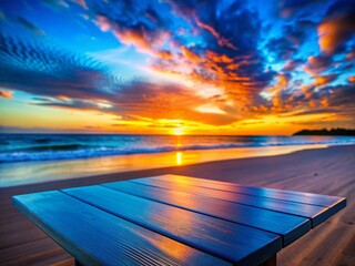 Wall Mural - Serene Sunset Beach: Blue Tabletop Long Exposure Stock Photo