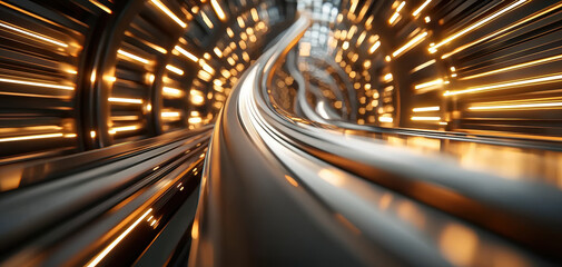 Fototapete - futuristic business hub with glowing pathways and sleek metallic surfaces creates dynamic atmosphere. illuminated lines suggest movement and innovation, inspiring creativity