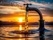 © prapatsorn - Silhouette of Water Flowing from a Faucet at Sunset - Dramatic Backlit Photography