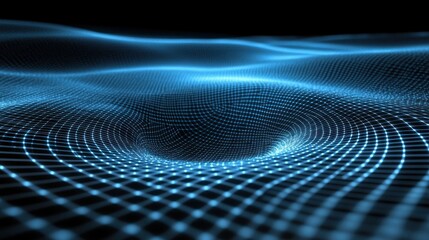 Leinwandbilder - Abstract blue digital landscape with glowing grid and vortex.