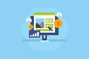 Wall Mural - Cost Per Click, Pay per click, digital advertising, Ad analytics software, Advertising software, Ad spend, Ad budget concept.
