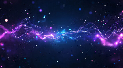 Wall Mural - Cosmic Energy Flow: Abstract artwork depicting a vibrant flow of cosmic energy, with glowing pink and blue particles swirling and intertwining against a dark background.