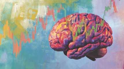 Aufkleber - Abstract brain with stock market graph overlay.